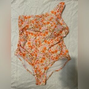 Kona Sol One Piece Swimsuit Orange& Pink One Shoulder Strap Size 18W NWOT
